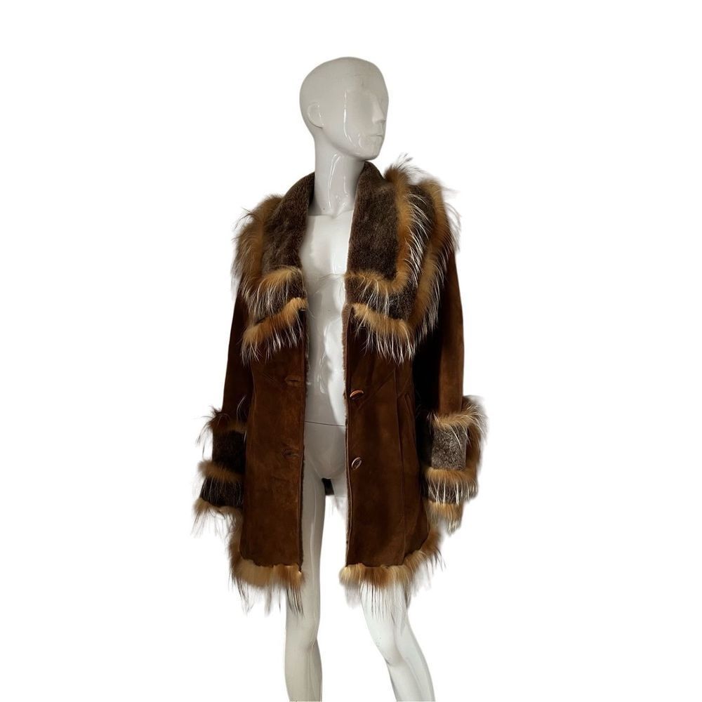 Brown Fox Rabbit Fur Suede Coat with Peter Pan collar and wide sleeves Women’s S